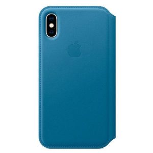 Чехол Apple Leather Folio для iPhone XS (голубой) MRX02ZM/A