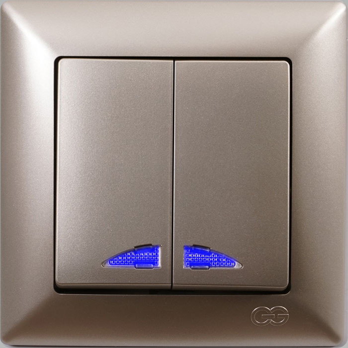 Gunsan Visage мет.беж. Выключатель 2-кл. с индикацией (без рамки ...