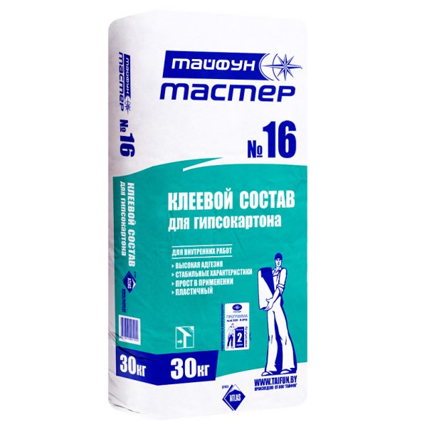 Клей для гипсокартона Тайфун Мастер №16 30 кг