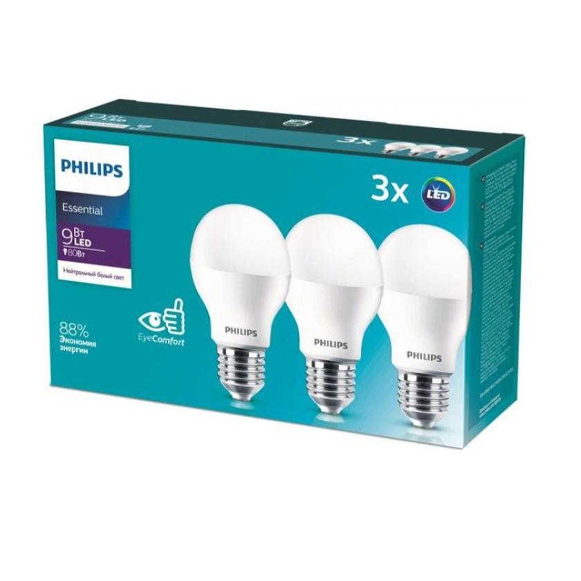 Лампа светодиодная А60 9Вт Е27 4000К (хол.свет) (уп-ка 3шт. 929001962887) 919993101136 ESS LEDBulb Philips Лампа светодиодная А60 9Вт Е27 4000К (хол.свет) (уп-ка 3шт. 929001962887) 919993101136 ESS LEDBulb Philips