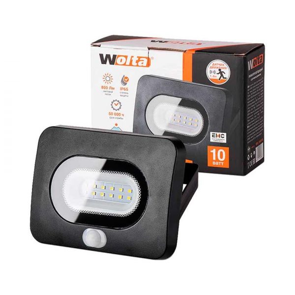 Прожектор светодиодный 10Вт (датч.движ) 5500К IP65 WFL-10W/05s Wolta