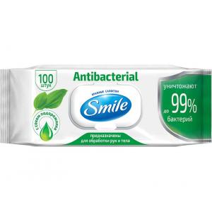 Салфетки влажные SMILE Antibacterial 100 шт. с клапаном