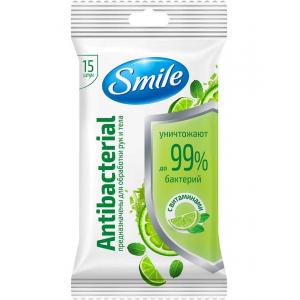 Салфетки влажные SMILE Antibacterial с соком подорожника 15 шт
