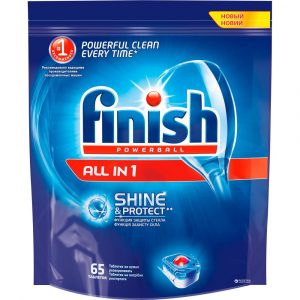 Ср-во д/мытья посуды автомат. машин FINISH All in1 Shine&Protect таблетки 65шт