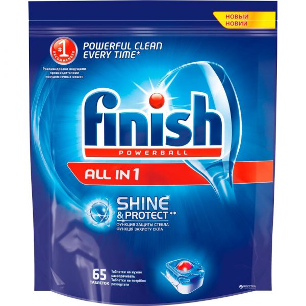 Ср-во д/мытья посуды автомат. машин FINISH All in1 Shine&Protect таблетки 65шт