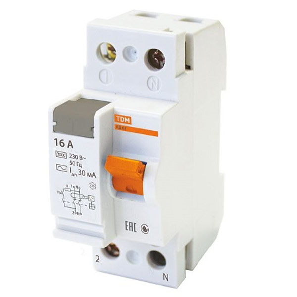 УЗО SQ0220-0001 TDM ВД63 2Р 16А 30мА электронное УЗО SQ0220-0001 TDM ВД63 2Р 16А 30мА электронное